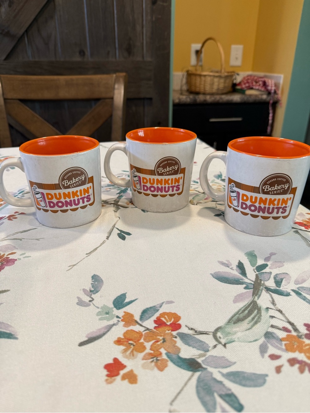Vintage Dunkin' Donuts Orange-Interior Ceramic Mug (Set of 3)